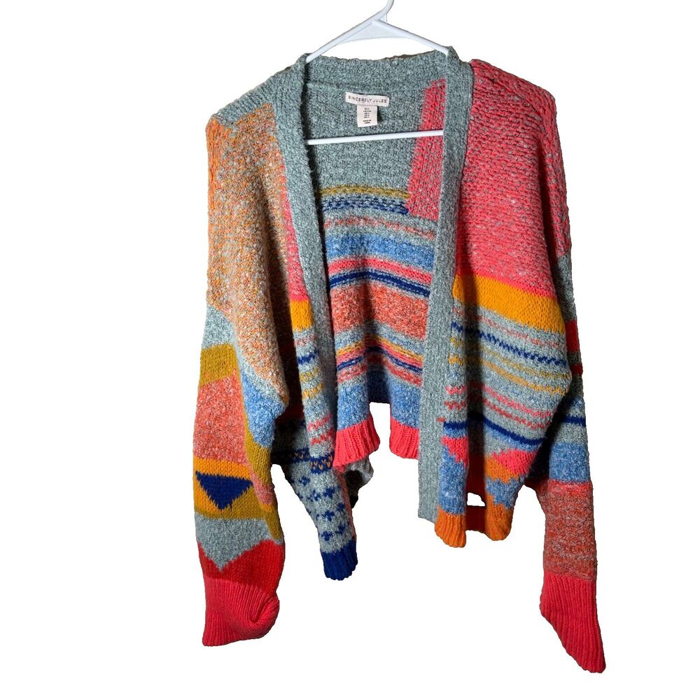 Sincerely Jules Sweater Women's Large Cardigan Colorful Striped Chunky Knit